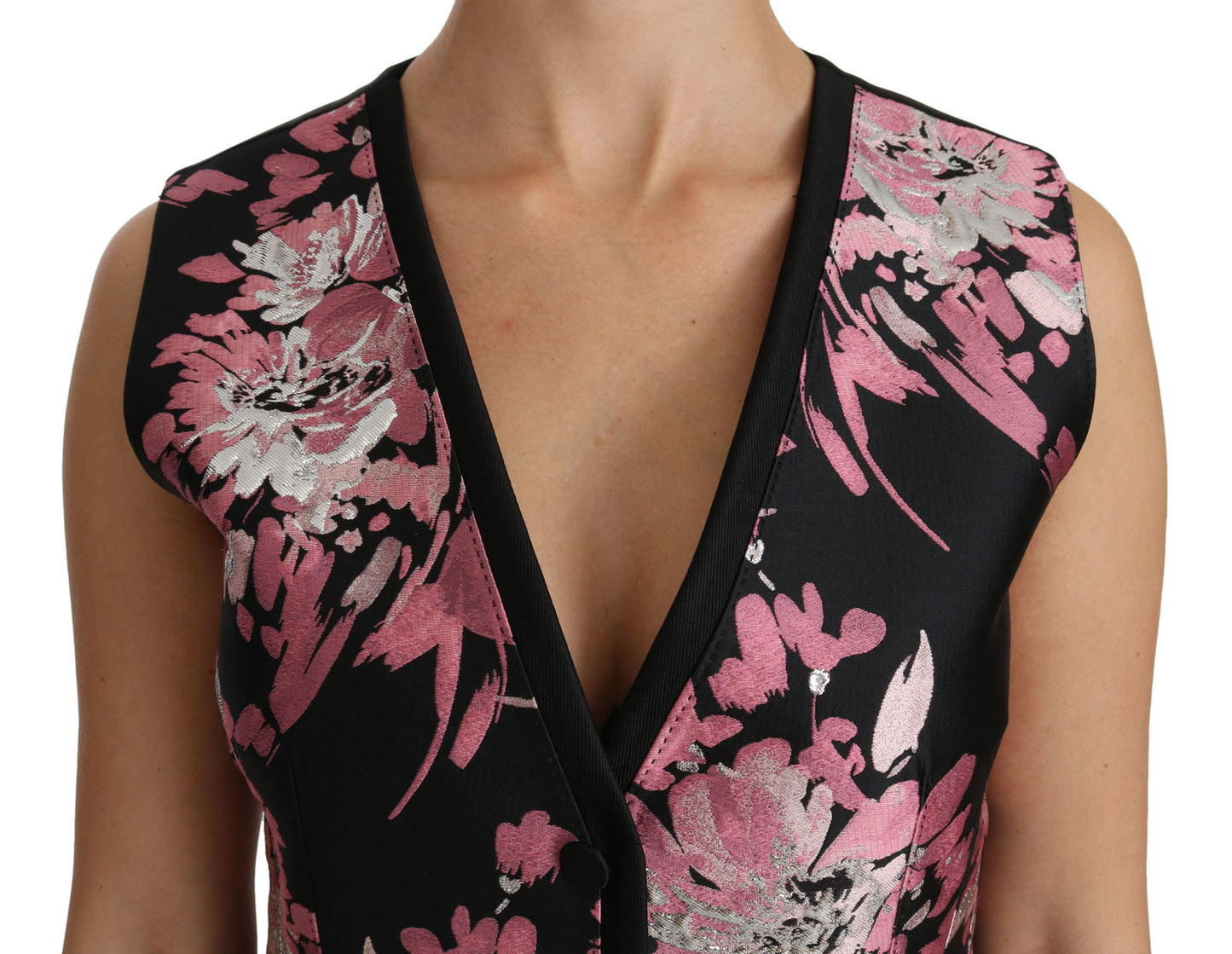 Chaleco de blusa con estampado floral negro y rosa de Dolce & Gabbana