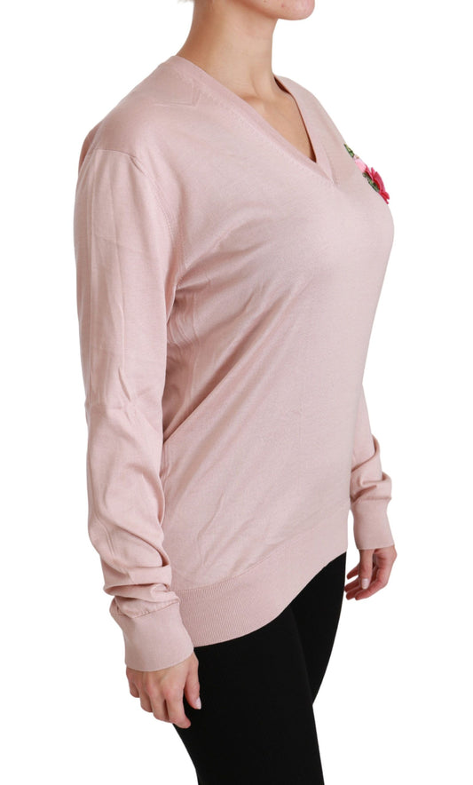 Jersey de seda Dolce & Gabbana rosa floral adornado
