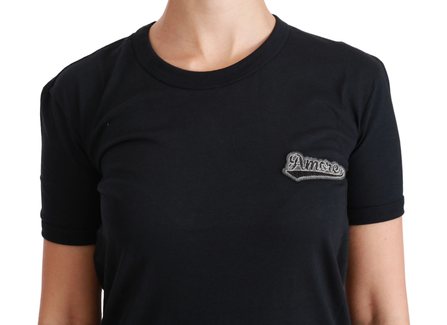 Camiseta de algodón con cuello redondo y parche Amore de Dolce & Gabbana