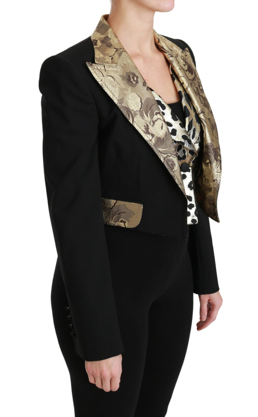 Chaqueta de lana tipo esmoquin con chaleco de jacquard negro Dolce & Gabbana