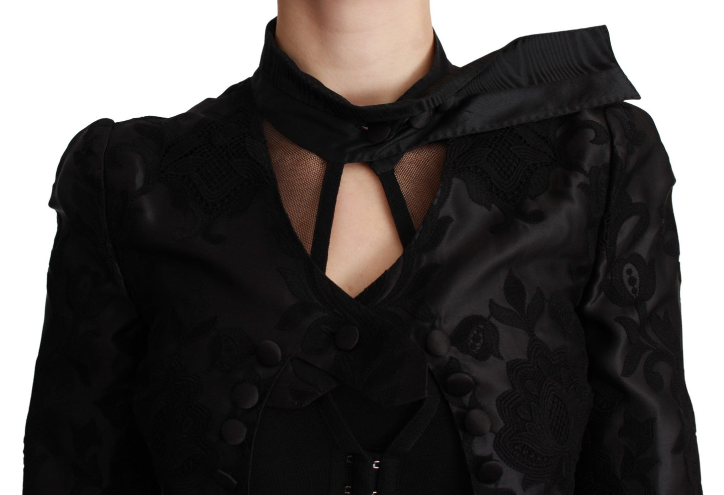 Chaqueta de seda tipo blazer Dolce & Gabbana negra con jacquard floral
