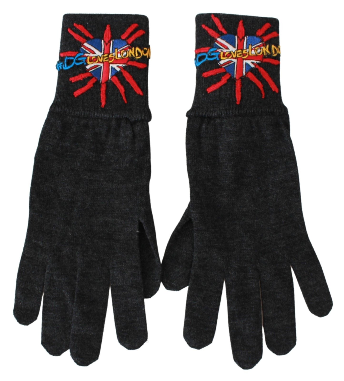 Guantes de lana gris bordados #DGLovesLondon de Dolce & Gabbana