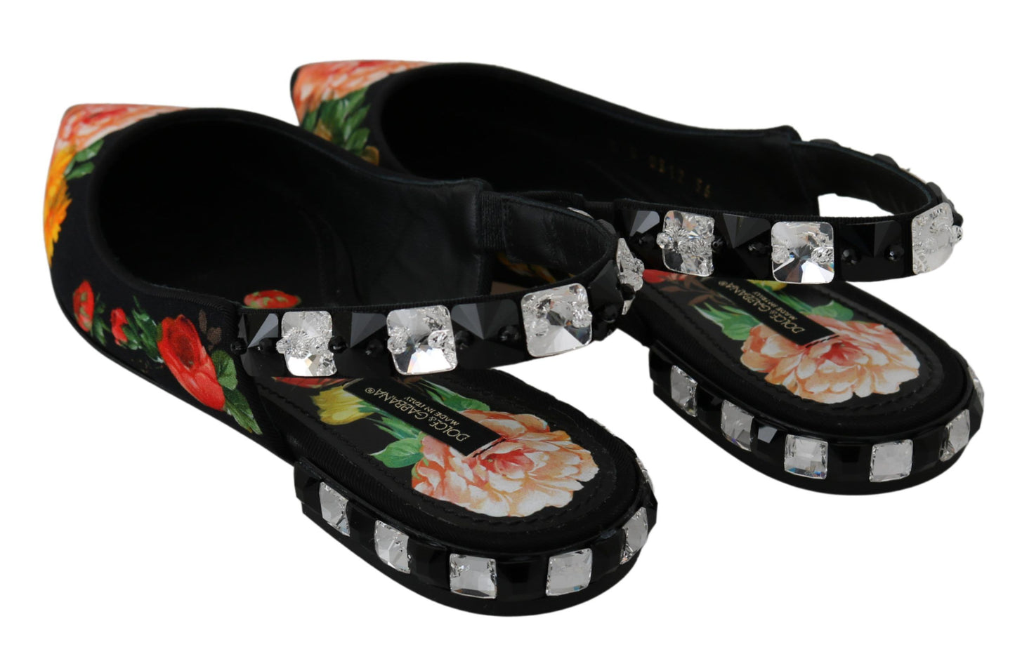 Zapatos planos destalonados Dolce & Gabbana negros con cristales florales