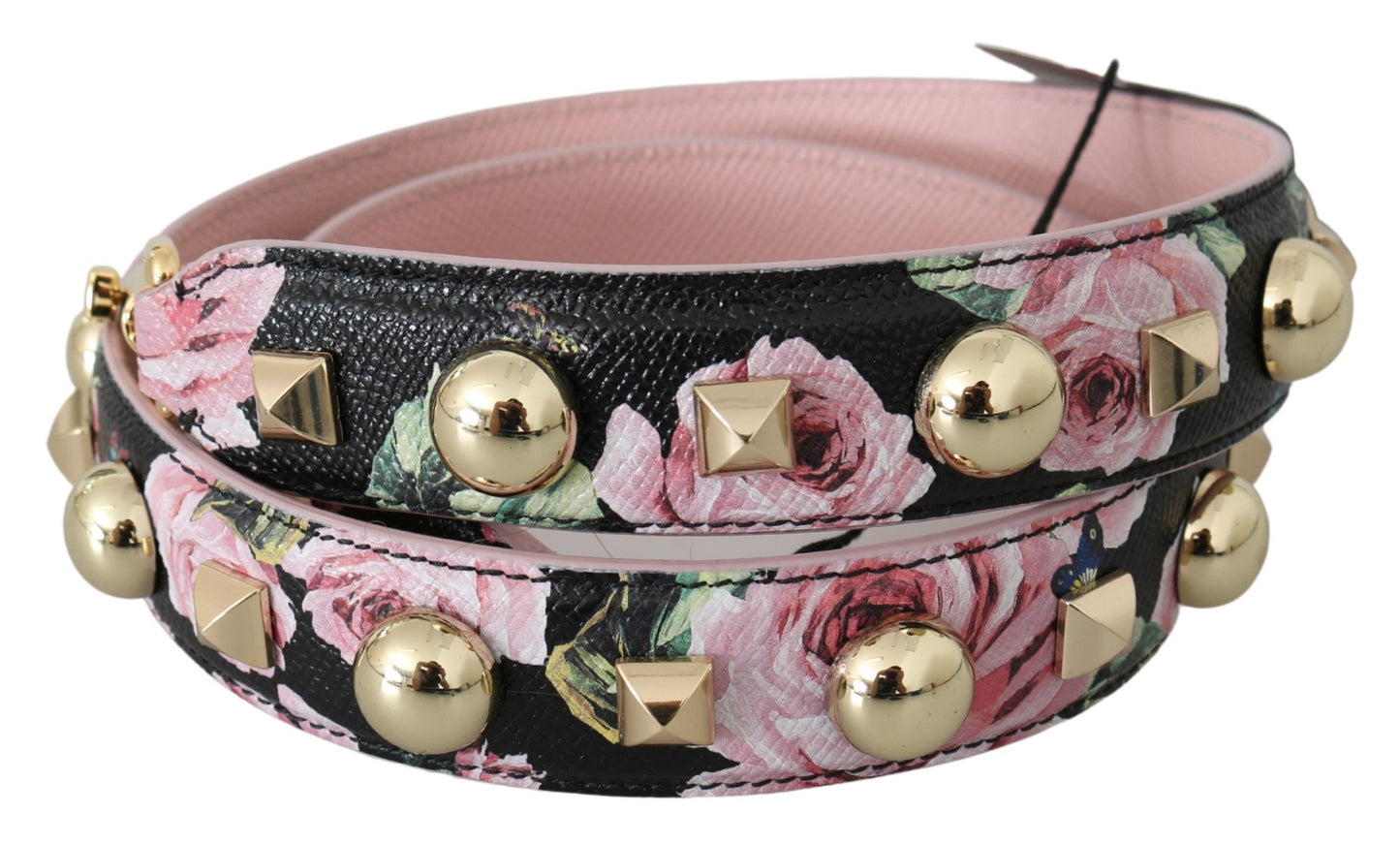 Correa de hombro de cuero floral rosa con tachuelas Dolce & Gabbana