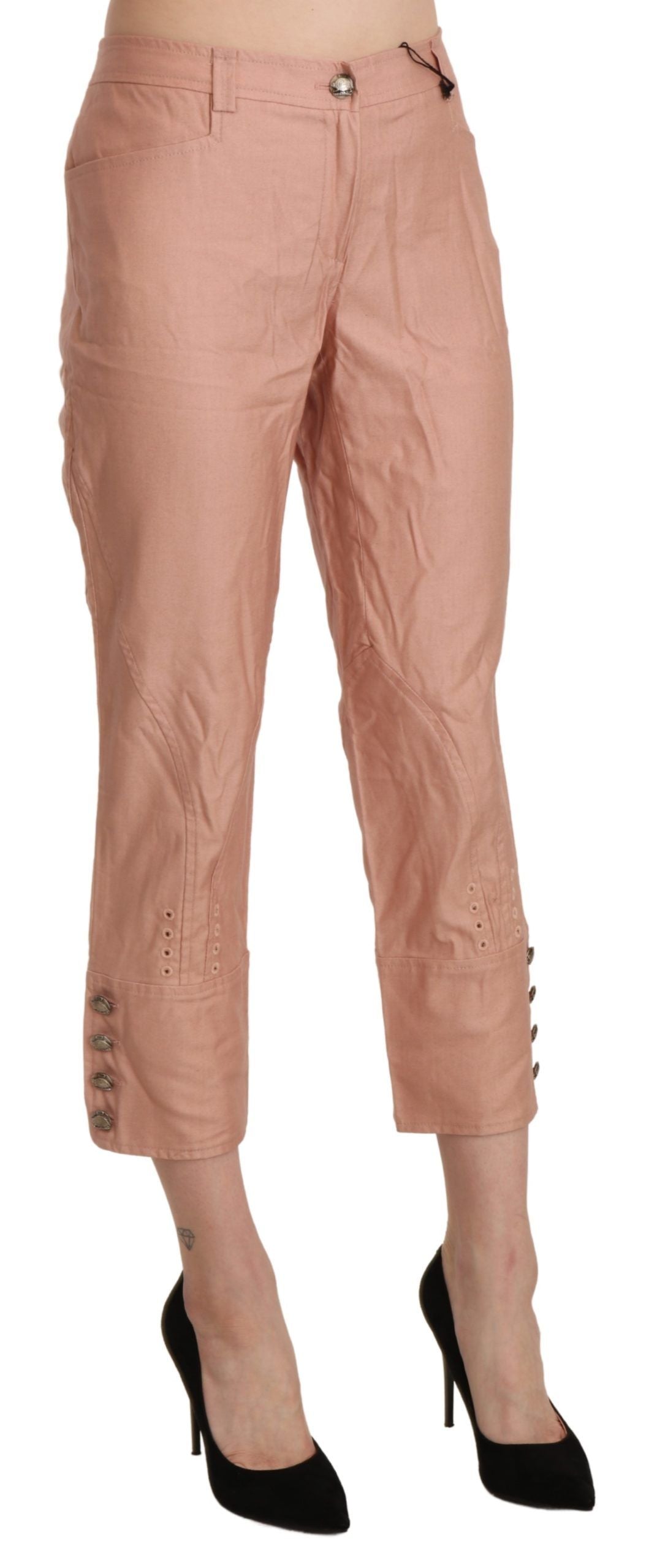 Pantalones capri Ermanno Scervino de algodón rosa de talle alto
