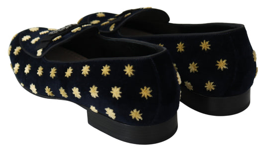Mocasines Zapatillas Dolce & Gabbana de terciopelo azul con corona
