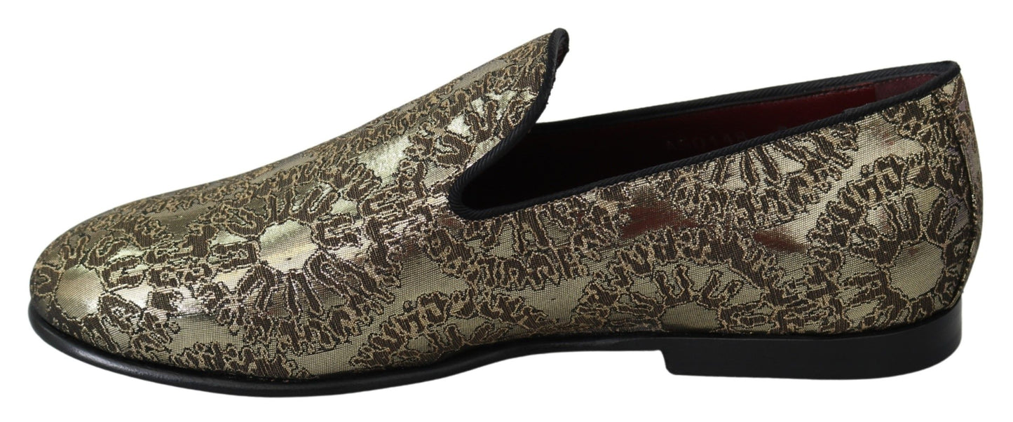 Mocasines de hombre Dolce & Gabbana planos de jacquard dorado