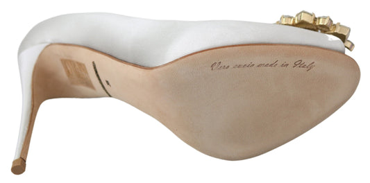Zapatos de salón Dolce & Gabbana de raso con puntera abierta y cristales blancos