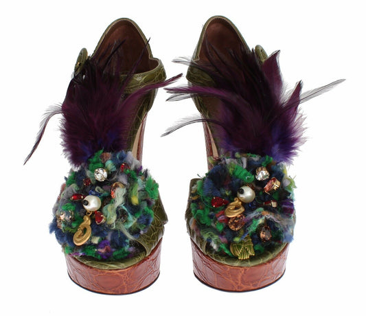 Zapatos sandalia de plataforma de cristal de cuero verde Dolce & Gabbana