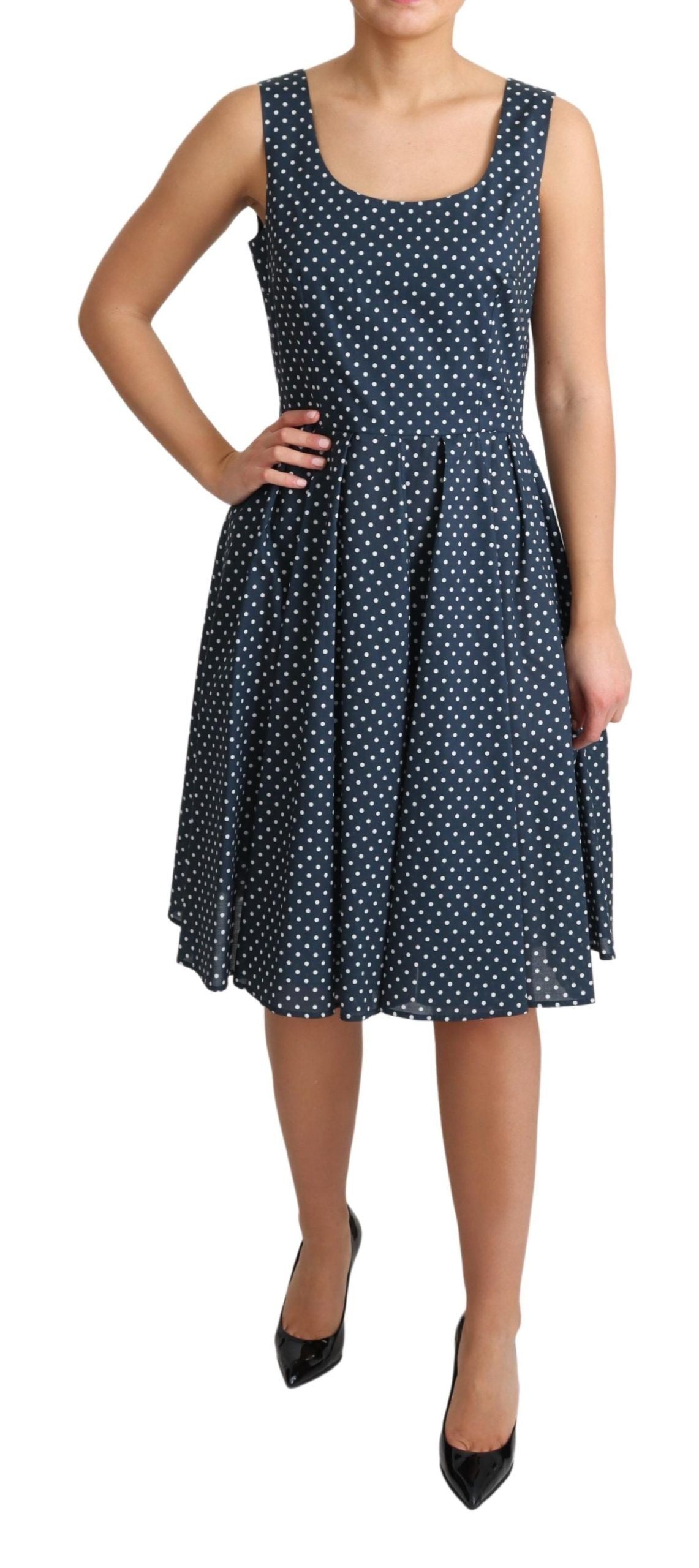 Vestido de algodón de corte A azul con lunares de Dolce & Gabbana