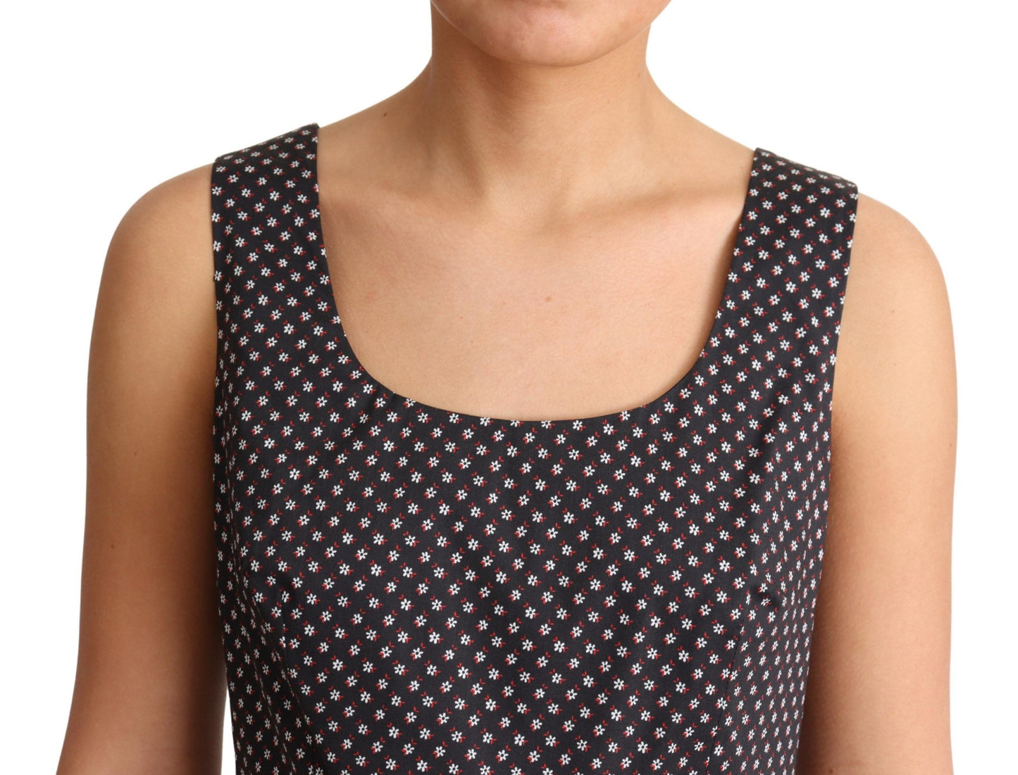 Vestido evasé elástico de algodón con estampado floral negro de Dolce & Gabbana
