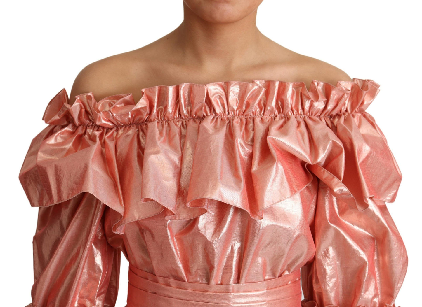 Vestido rosa con volantes de seda y algodón Dolce & Gabbana