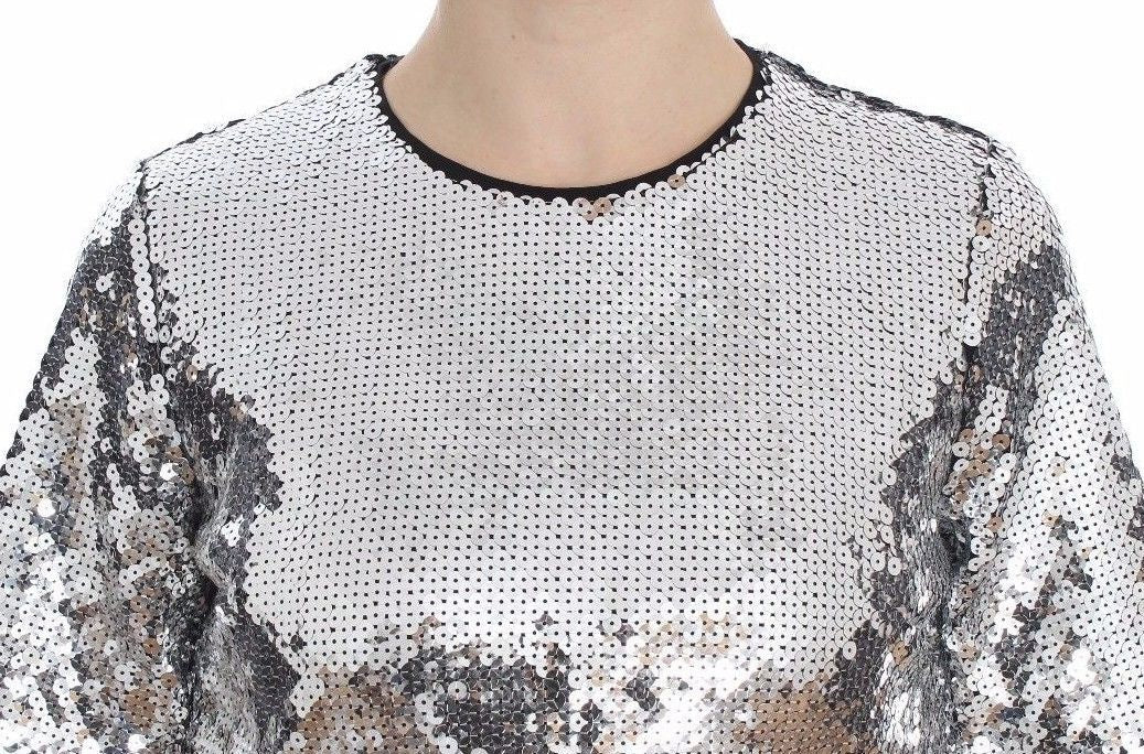 Dolce & Gabbana Blusa de Lentejuelas Plateadas Cuello Redondo Camiseta Top