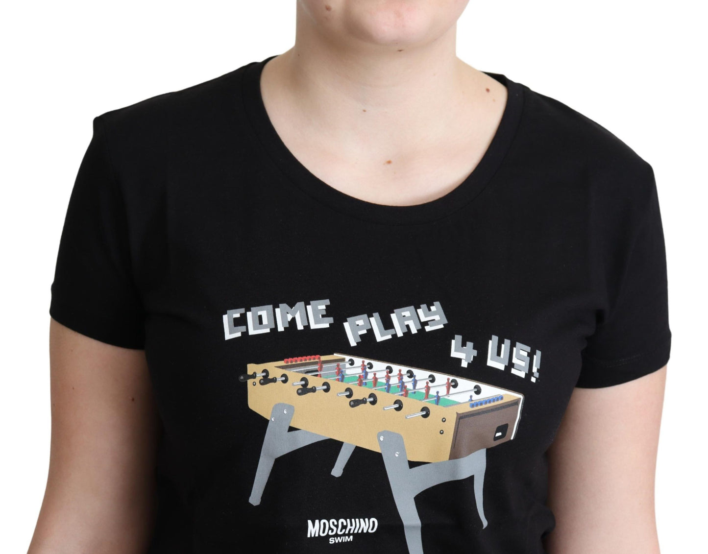 Camiseta Moschino negra de algodón con estampado "Come Play 4 Us"