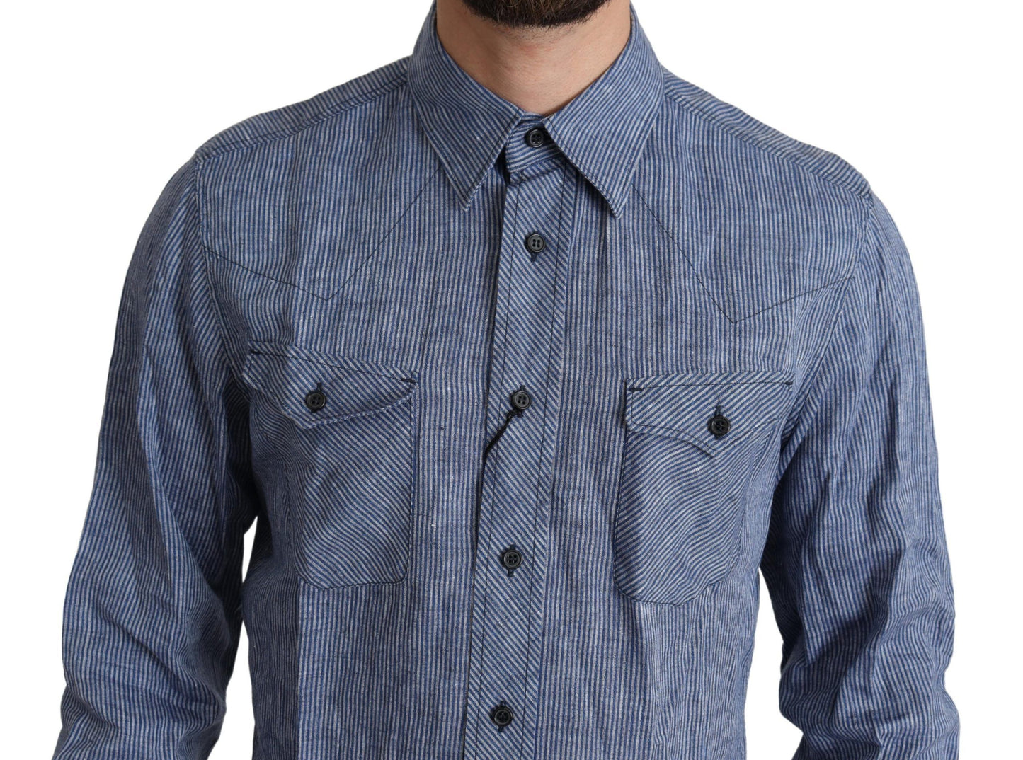 Camisa Casual de Hombre con Botones Rayas Azules Dolce & Gabbana
