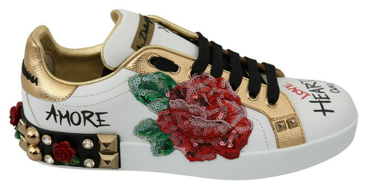 Zapatillas Dolce & Gabbana White Roses de Lentejuelas y Cristales para Mujer