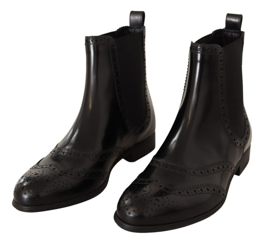 Botines planos de cuero negro Dolce & Gabbana