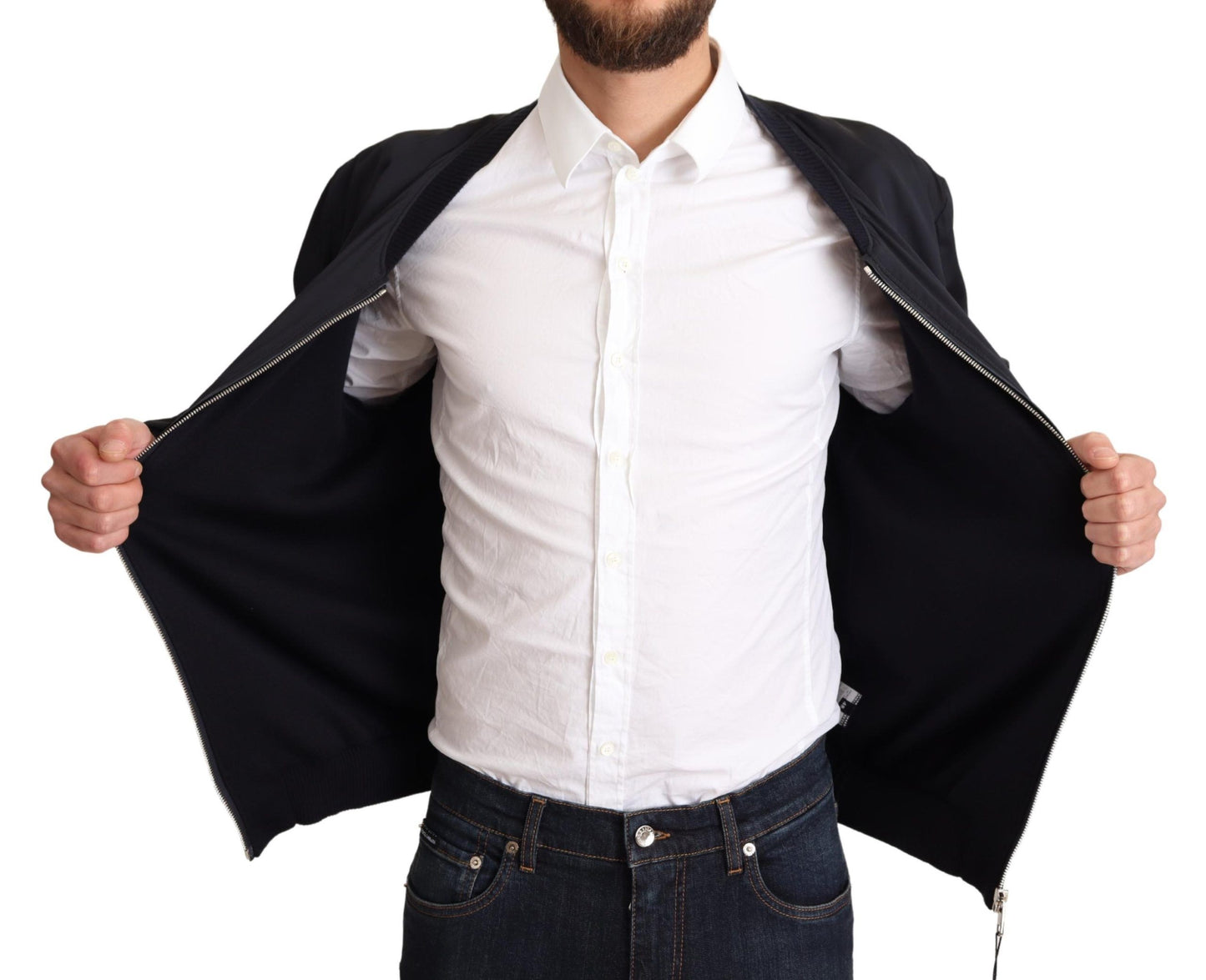 Chaqueta Bomber Corta de Seda Azul para Hombre Dolce & Gabbana