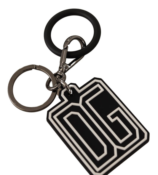 Llavero Dolce & Gabbana Negro Blanco con Logotipo DG de Goma y Anillo Plateado