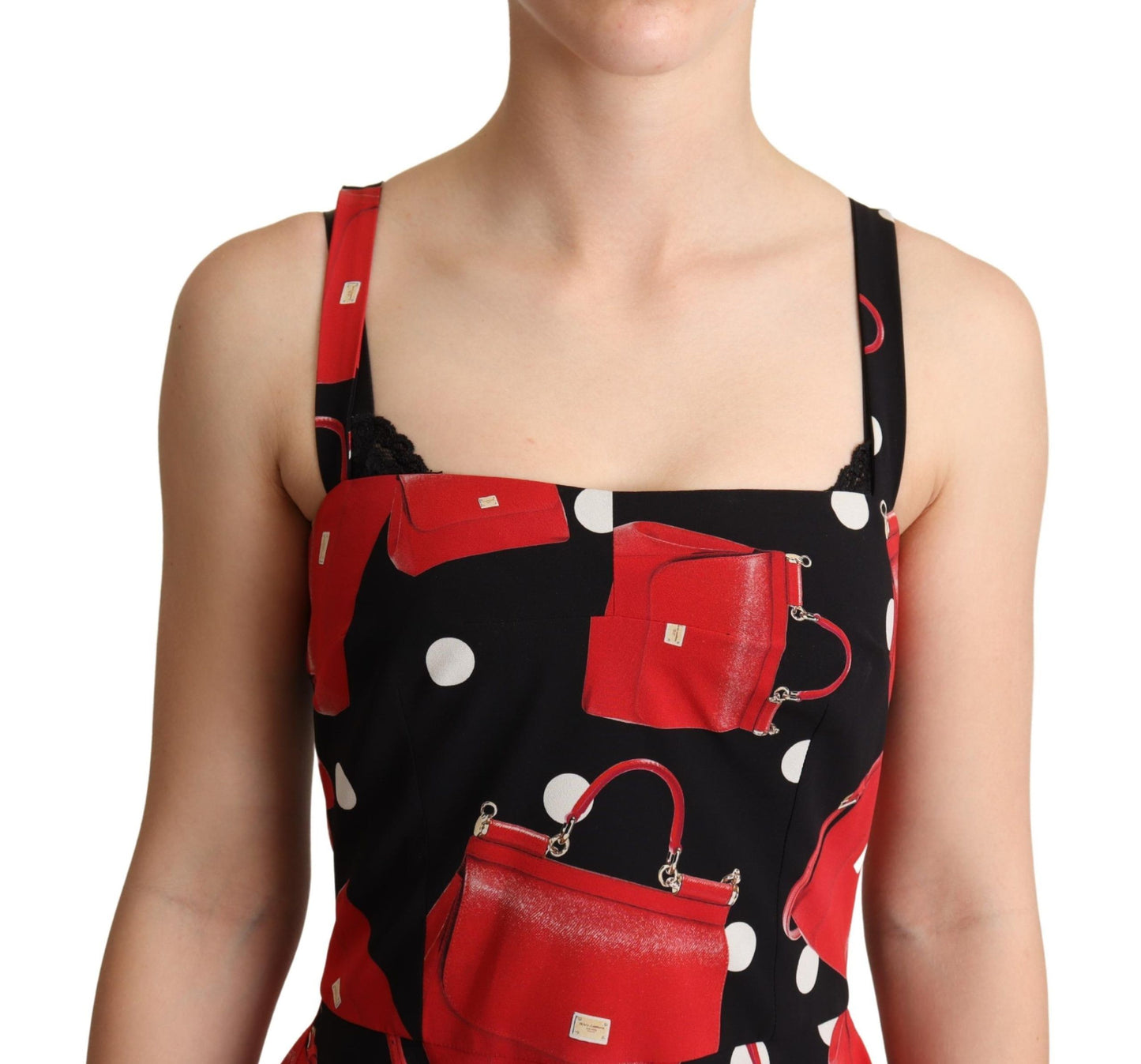 Vestido A-line de largo medio Dolce & Gabbana negro con estampado de bolso rojo