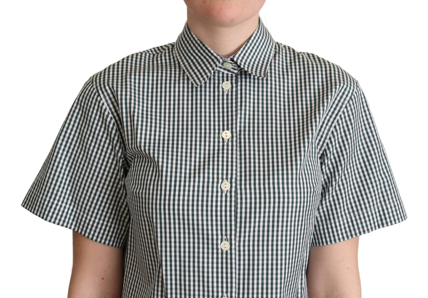 Top blusa camisa a cuadros de algodón blanco y verde de Dolce & Gabbana