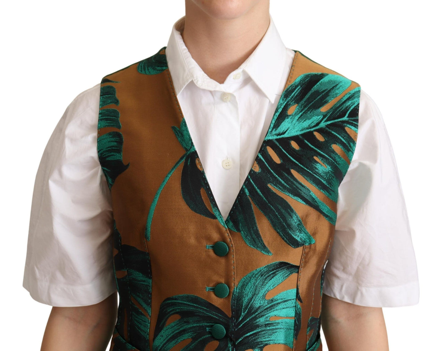 Chaleco Jacquard Verde Hoja Dorado de Dolce & Gabbana