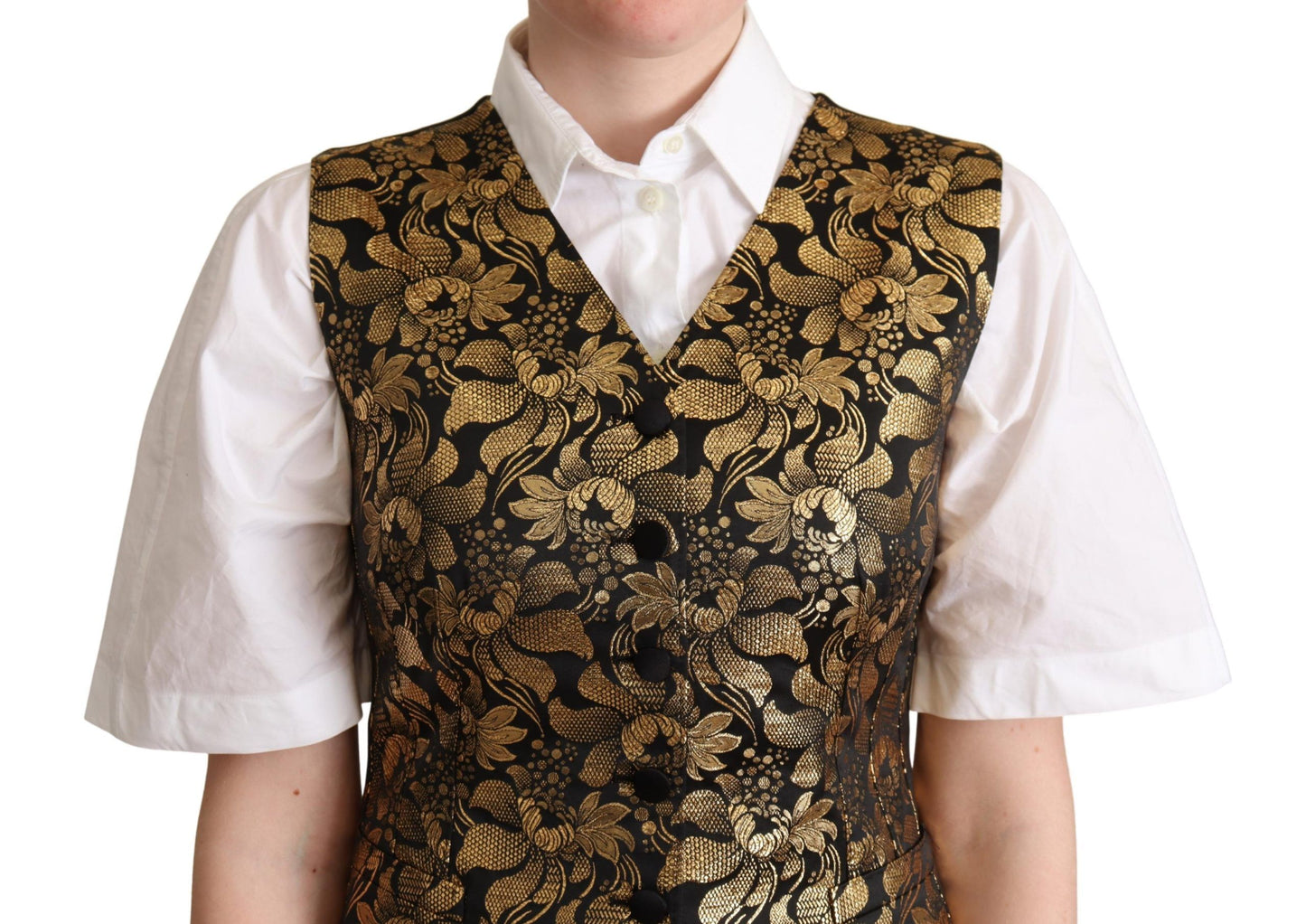 Chaleco de seda jacquard negro y dorado de Dolce & Gabbana