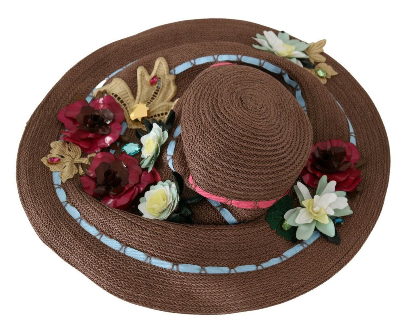 Sombrero floral de paja tejido marrón Dolce & Gabbana