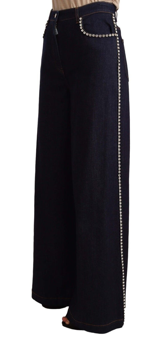 Dolce & Gabbana Vaqueros Acampanados Azul Oscuro con Cristales