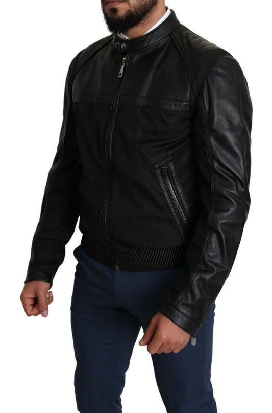 Chaqueta bomber de hombre Dolce & Gabbana de nailon negro con cremallera completa