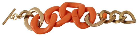 Pulsera Ermanno Scervino de latón dorado naranja con cadena ancha y plástico