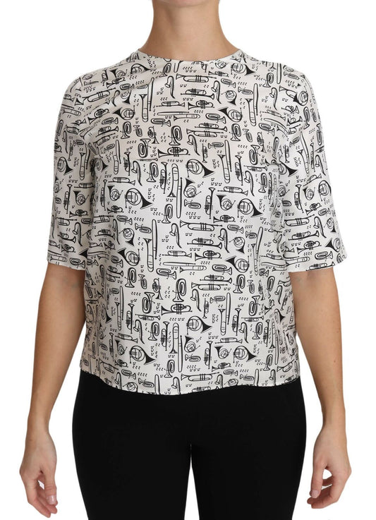 Blusa Dolce & Gabbana blanca con estampado de instrumentos musicales