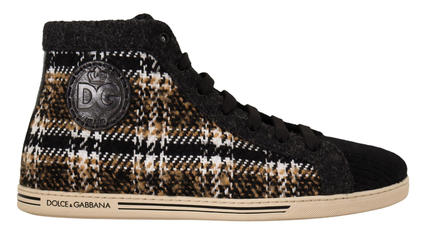Dolce & Gabbana beige and brown wool and cotton high-top sneakers