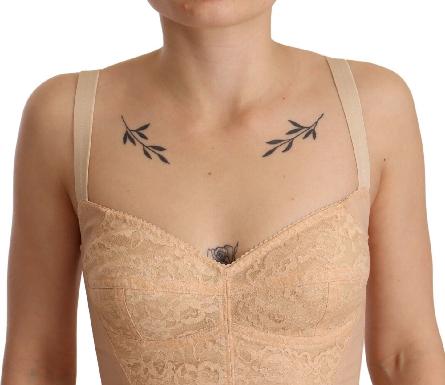 Dolce & Gabbana Body Ropa Interior de Nylon Beige con Encaje Floral