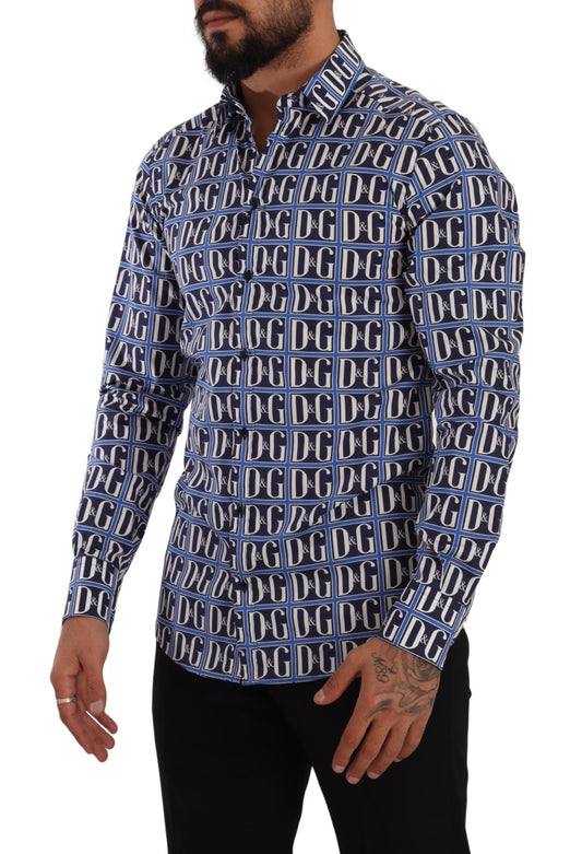 Camisa de algodón ajustada con logotipo en azul de Dolce & Gabbana