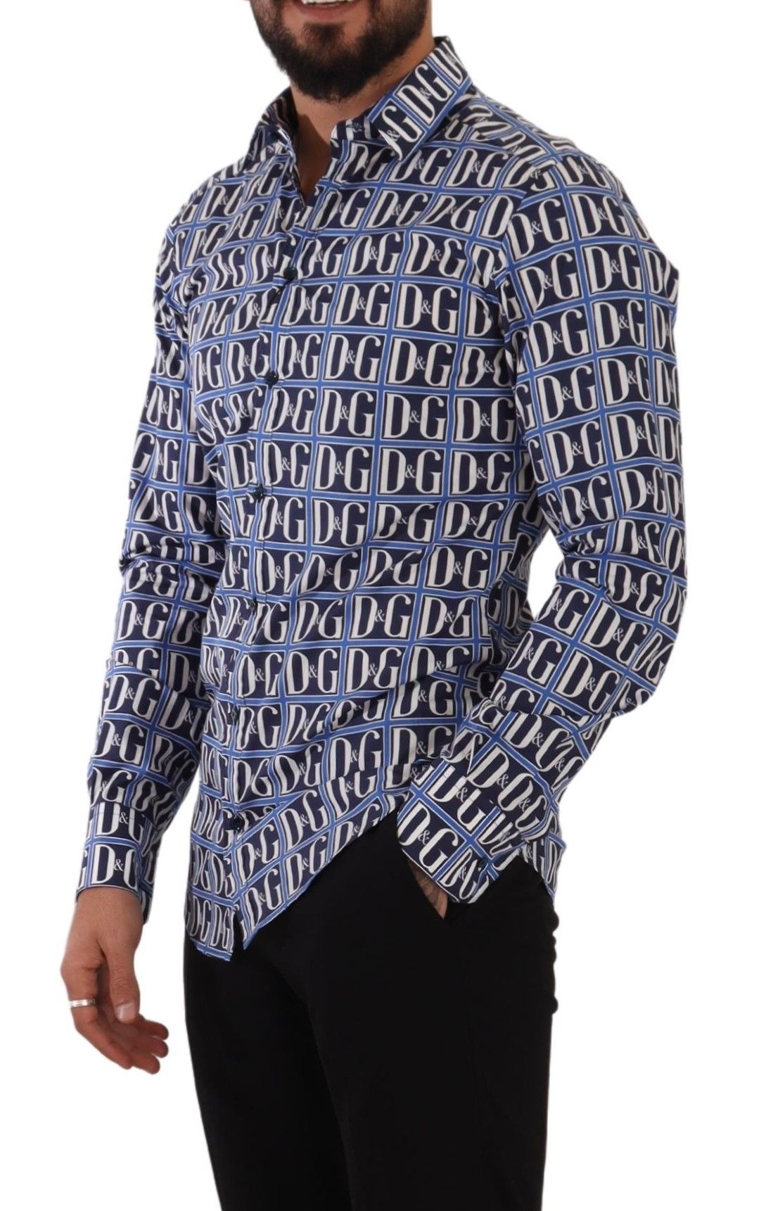 Camisa de algodón ajustada con logotipo en azul de Dolce & Gabbana