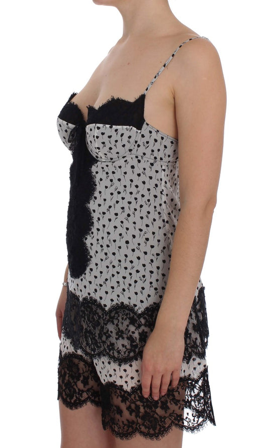 Top de lencería babydoll de seda negra con encaje de Dolce & Gabbana