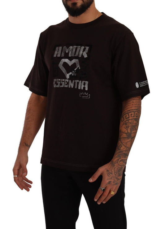 Camiseta de cuello redondo de algodón burdeos con estampado L'Amore de Dolce & Gabbana