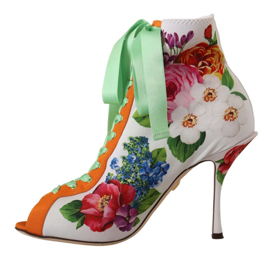Zapatos de tacón Dolce & Gabbana de punto elástico blanco con puntera abierta