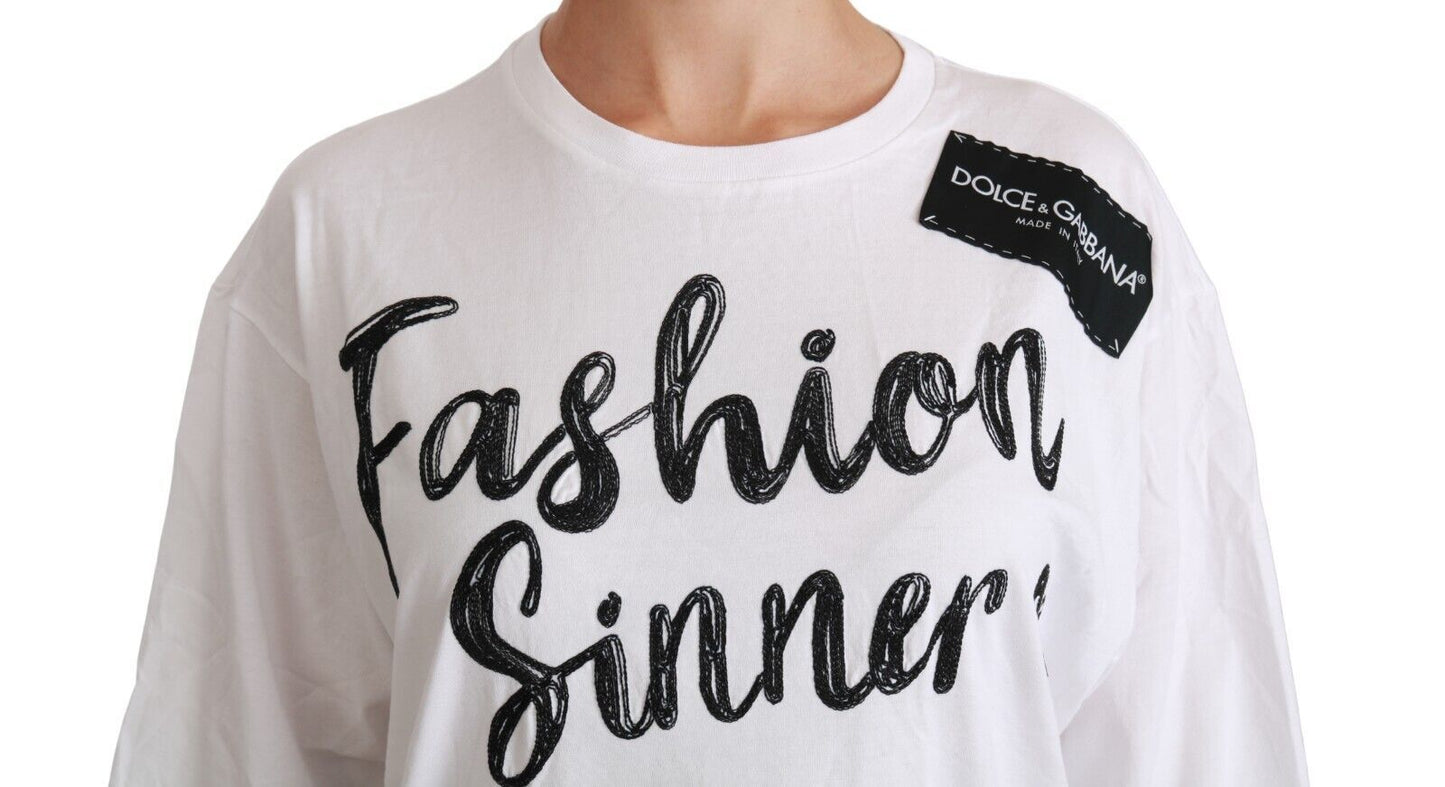 Camiseta de algodón con encaje "Fashion Sinner" de Dolce & Gabbana en blanco