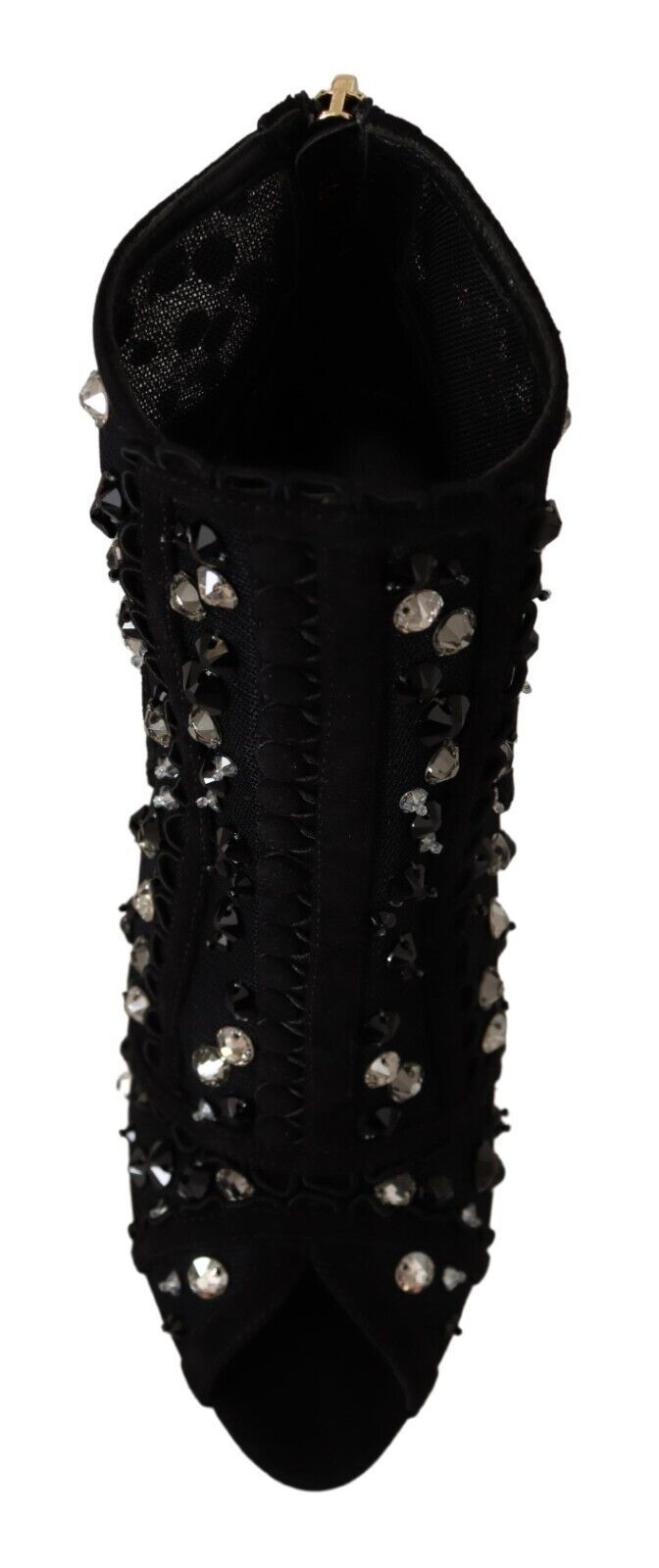 Dolce & Gabbana Botines Cortos con Tacón, Cremallera y Cristales Negros