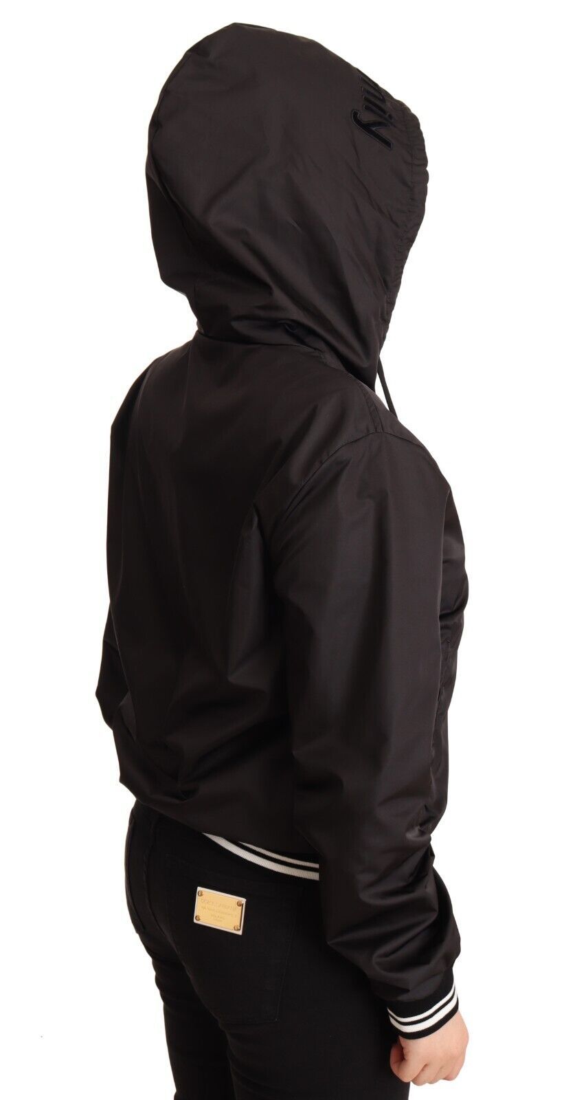 Chaqueta bomber con capucha y cremallera completa de poliéster negro Dolce & Gabbana