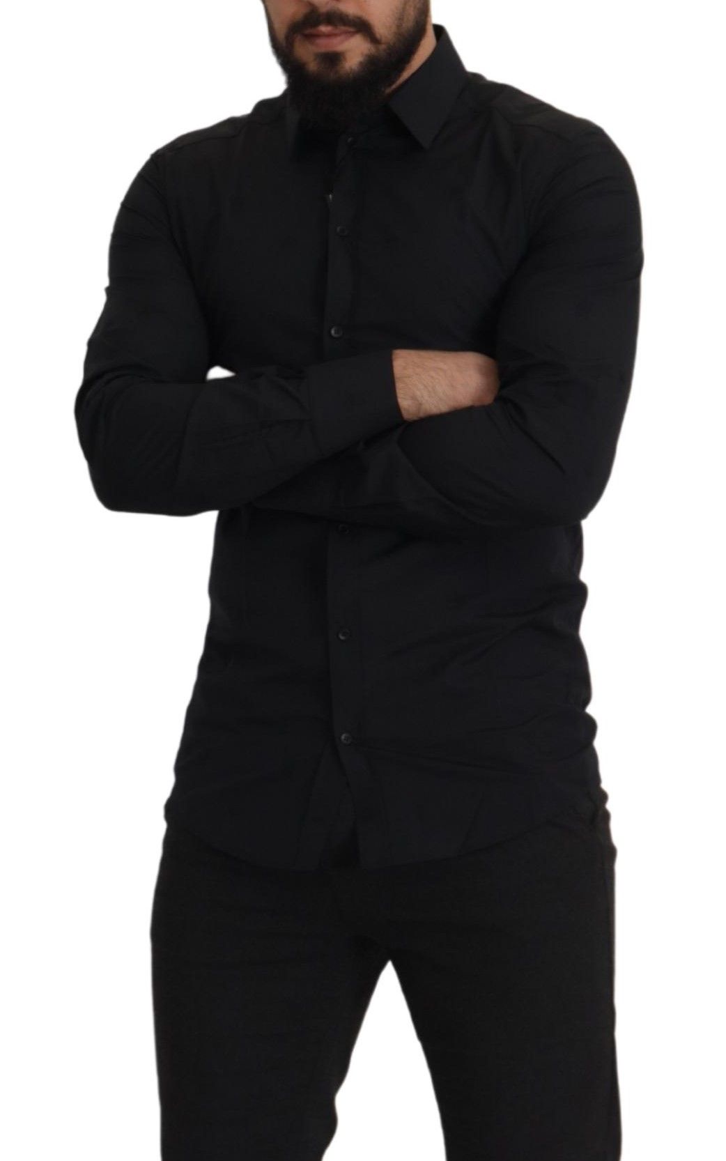 Camisa de vestir slim fit Dolce & Gabbana GOLD de algodón negro