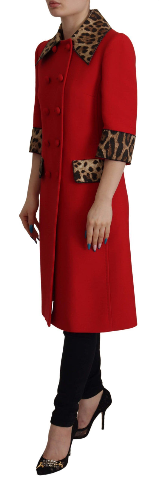Gabardina de lana con estampado de leopardo rojo de Dolce & Gabbana