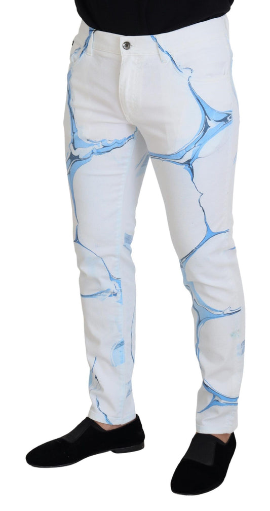 Dolce & Gabbana Vaqueros Elásticos Blancos Azul Denim de Algodón Ajustados