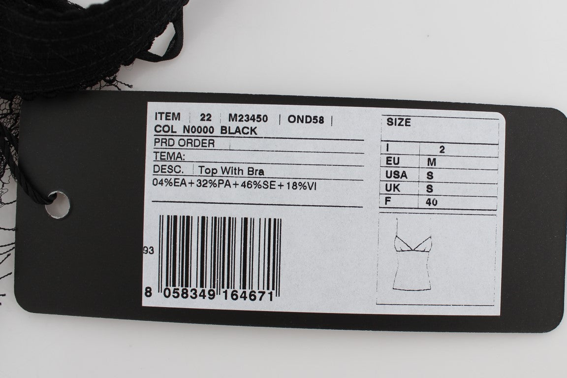 Top de lencería de seda negra con encaje floral Dolce & Gabbana