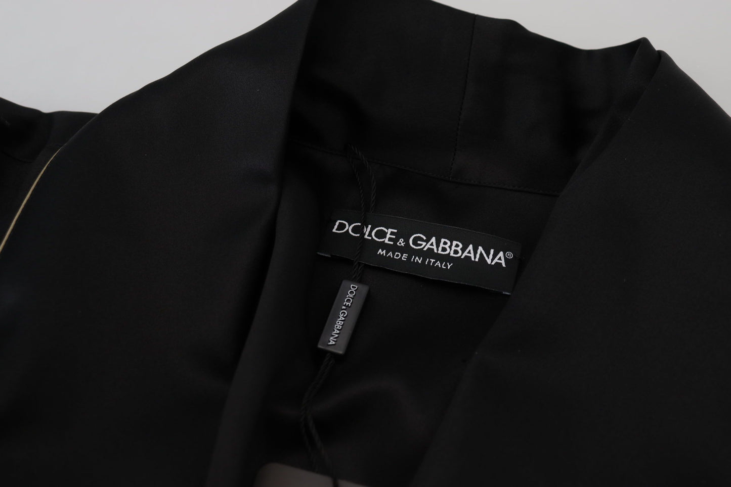 Dolce & Gabbana Negro 100% Seda Bata Abrigo Envolvente Chaqueta