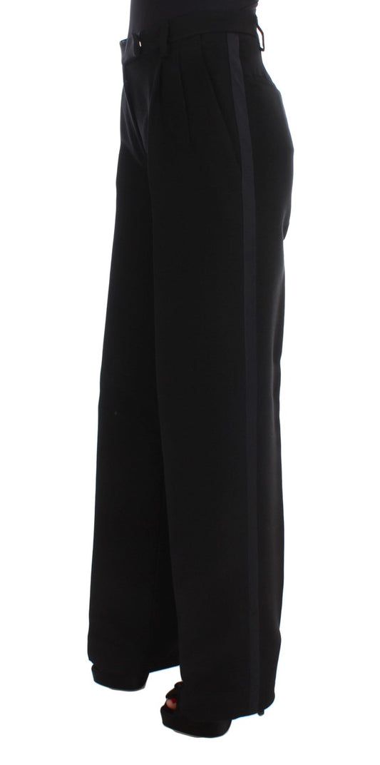 Pantalones Ermanno Scervino negros de pernera ancha a rayas de mezcla de algodón