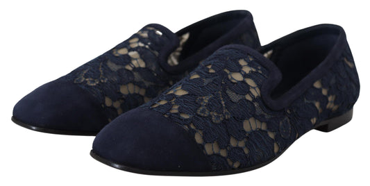 Mocassins plats à enfiler en dentelle florale bleue Dolce & Gabbana