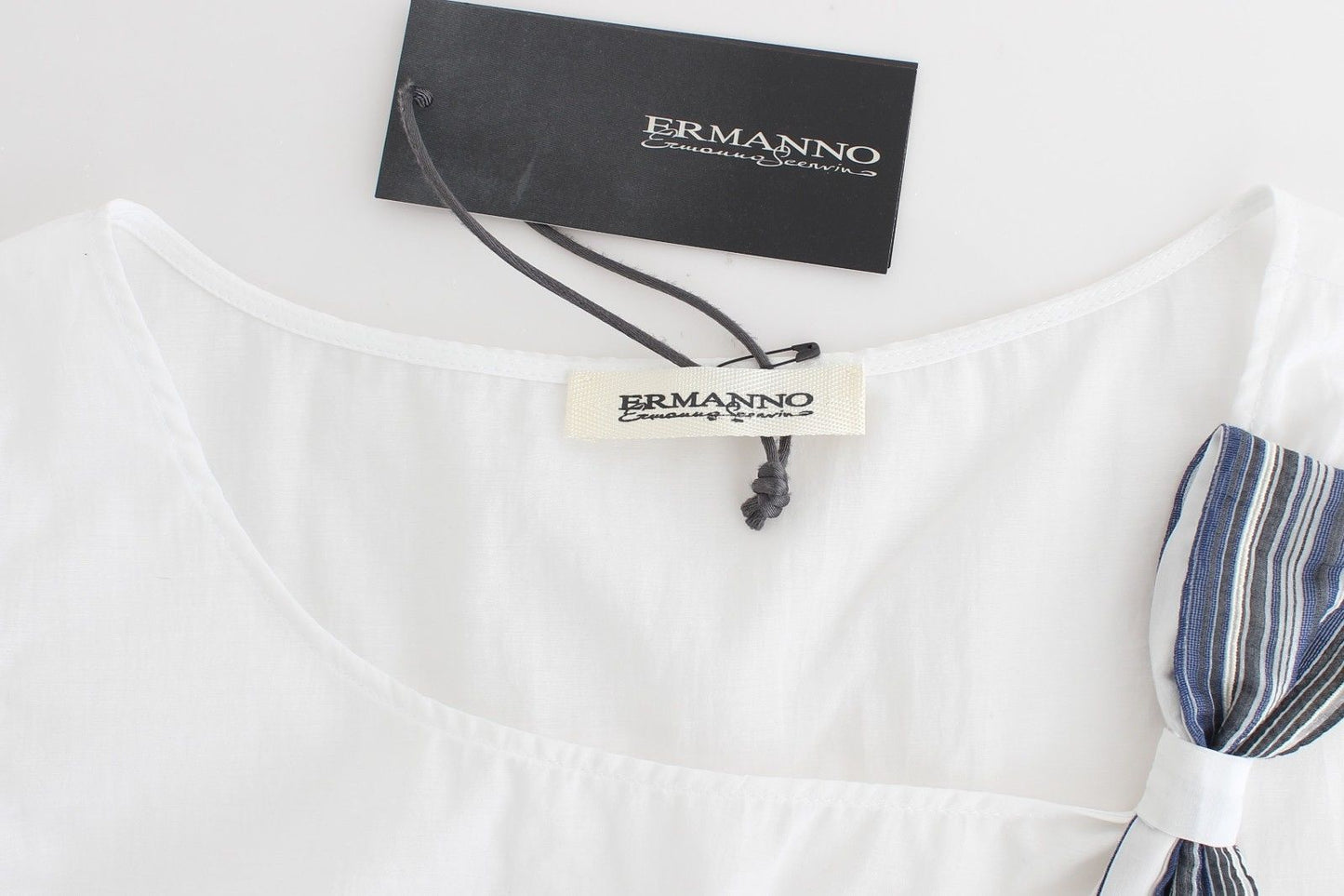 Ermanno Scervino Top Camisa Blusa Sin Mangas Blanco Azul